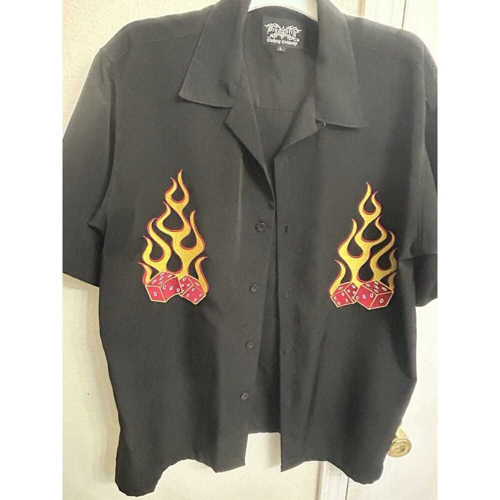Dragonfly Shirt Mens L Flaming Dice Retro Y2K Short Sleeve. Used - Picture 2 of 10